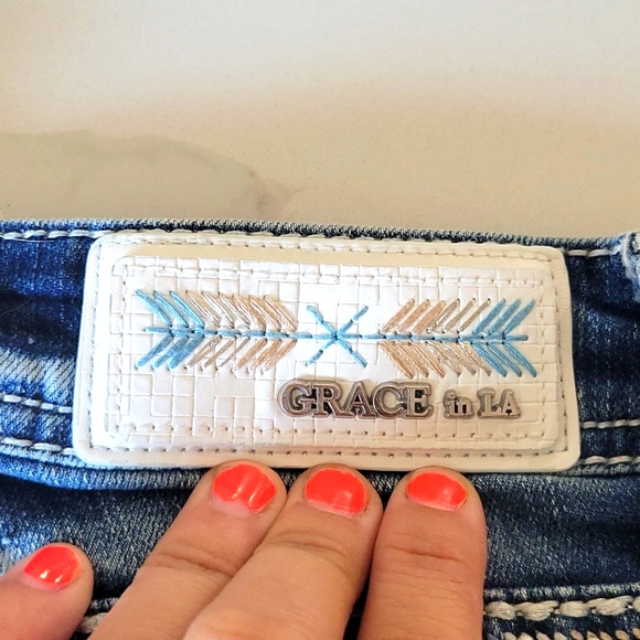 Grace Medium Wash Jeans embroidery Bling Pockets - Picture 5 of 14